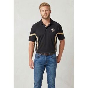 Knights Apparel Pittsburgh Penguins NHL Polo Shirt Mens Medium Black Gold